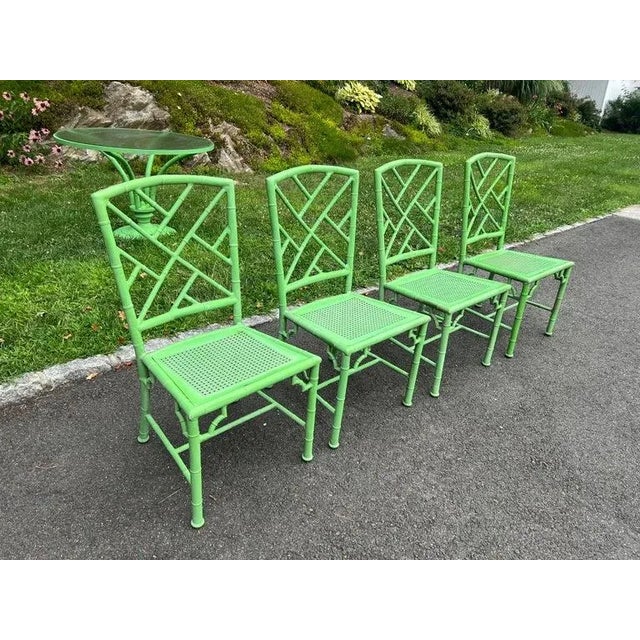 Kelly Green Meadowcraft Faux Bamboo Green Patio Dining Set in Green For Sale - Image 8 of 16