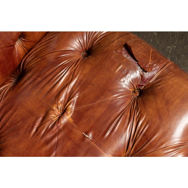 Mid 20th Century Tufted Vinyl Chesterfield Wingback Armchair in Brown For Sale - Image 17 of 17