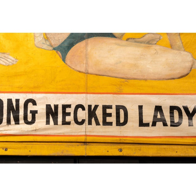 Mustard Mid-20th Century “Long Necked Lady From Burma” Carnival Sideshow Banner For Sale - Image 8 of 10