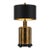 Large Vintage Antiqued Brass Chinoiserie Table Lamp With Black & Gold Drum Shade For Sale