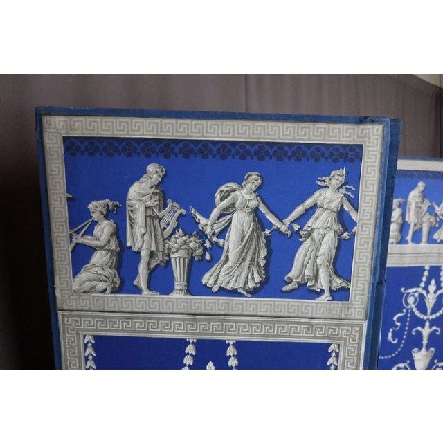 Grisaille Screen with Blue Background For Sale - Image 3 of 11