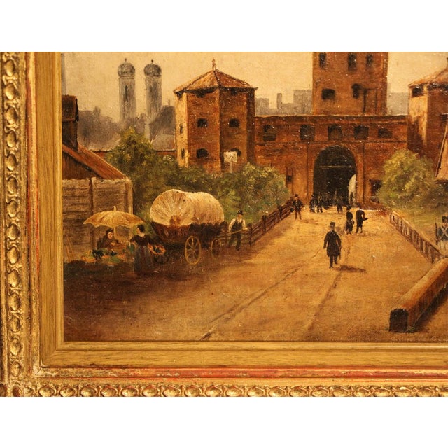 F. Martin, Street Scene at the Isartor in Munich, Early 19th Century, Oil on Canvas, Framed For Sale - Image 3 of 9