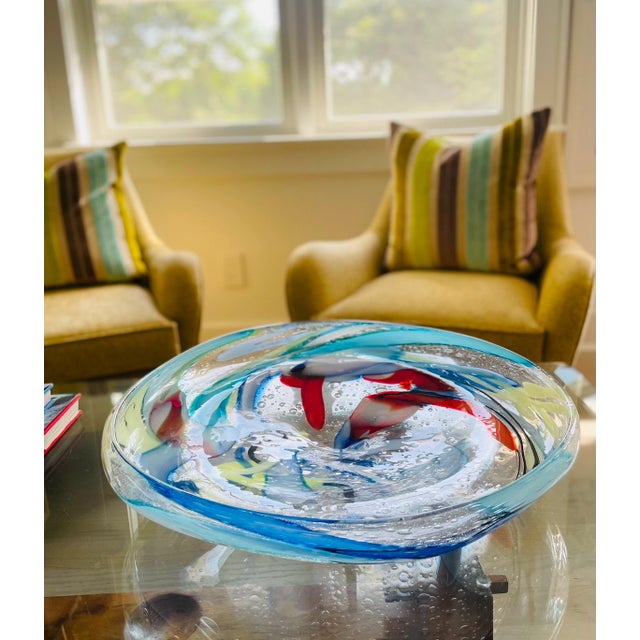 Contemporary Davide Dona Signed Murano Low Profile Large Centerpiece Bowl For Sale - Image 3 of 8