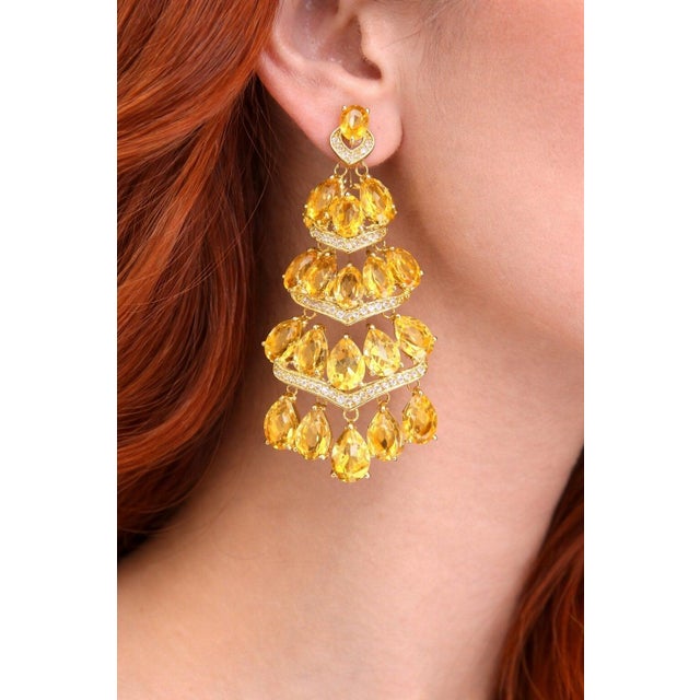 Bochic “Capri” Vintage Citrine & White Topaz Earrings Set In 18K Gold & Silver For Sale - Image 4 of 10