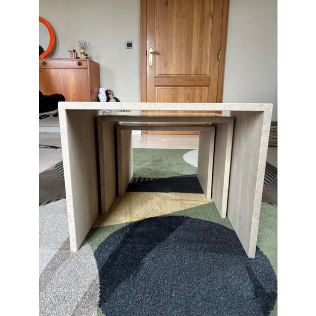 Beige Vintage Travertine Nesting Tables, 1970s, Set of 3 For Sale - Image 8 of 10