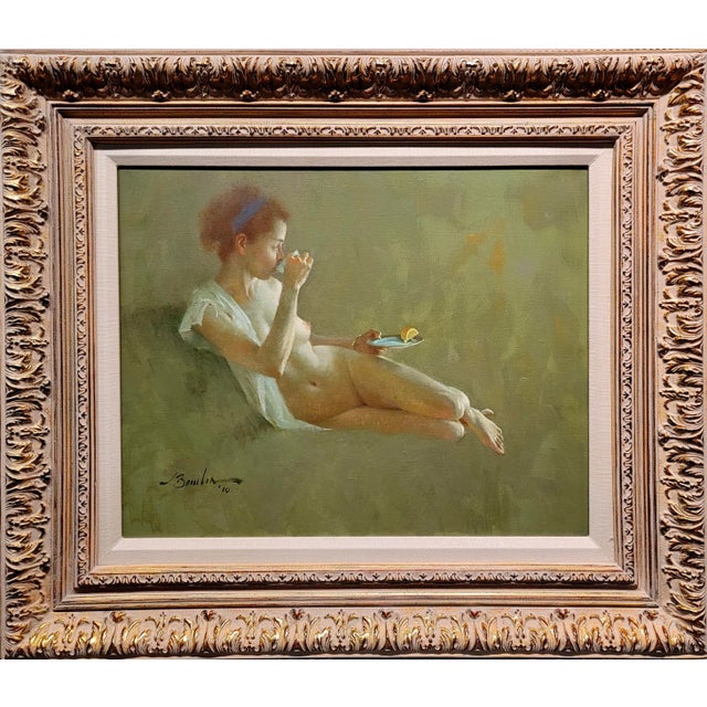 Joseph Bowler -Nude Model Enjoying Tea With Lemon-Oil Painting For Sale - Image 11 of 11