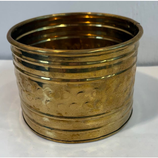 Nice vintage round hammered brass planter
