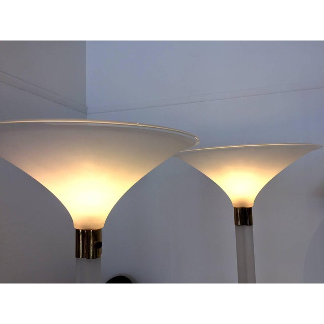 White Pair of Sandblasted Lucite Torchere by Karl Springer For Sale - Image 8 of 8