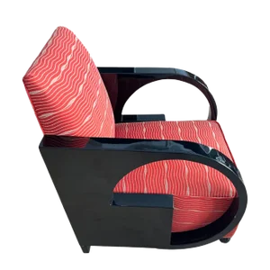 Art Deco Club Chair, Black Lacquer and Red Fabric, France circa 1930