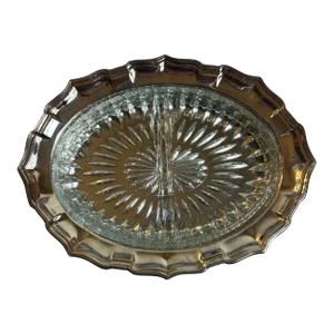Vintage Birks Primrose Oval Silver Plate Tray With Divided Glass Insert Dish