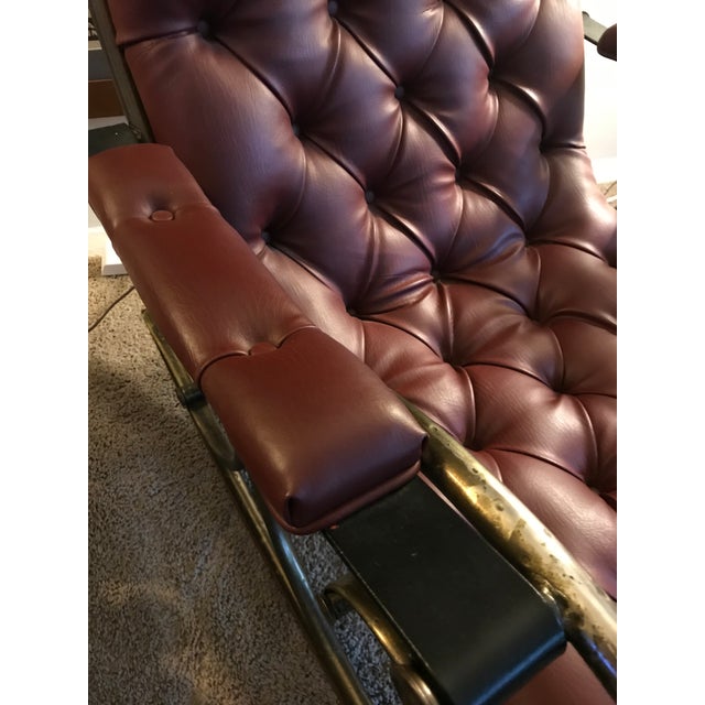 Lee L. Woodard & Sons Vintage Mid Century Lee Woodard Leather and Brass Rocking Chair For Sale - Image 4 of 6