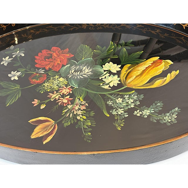 Late 20th Century Late 20th Century Regency Chinoiserie Style Lacquer and Faux Bamboo Folding Tray Table For Sale - Image 5 of 18