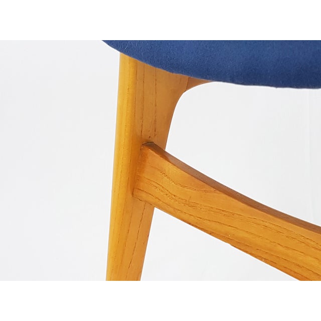 Khaki Mid-Century Modern Italian Wooden and Blue Fabric Chair, 1950s For Sale - Image 8 of 13