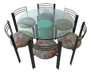 Postmodern Powder-Coated Steel, Plywood & Glass Dining Table with 6 Chairs, USA, 1980s, Set of 7