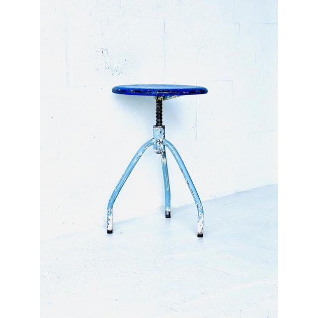 Blue Vintage Industrial Stool, 1970 For Sale - Image 8 of 12