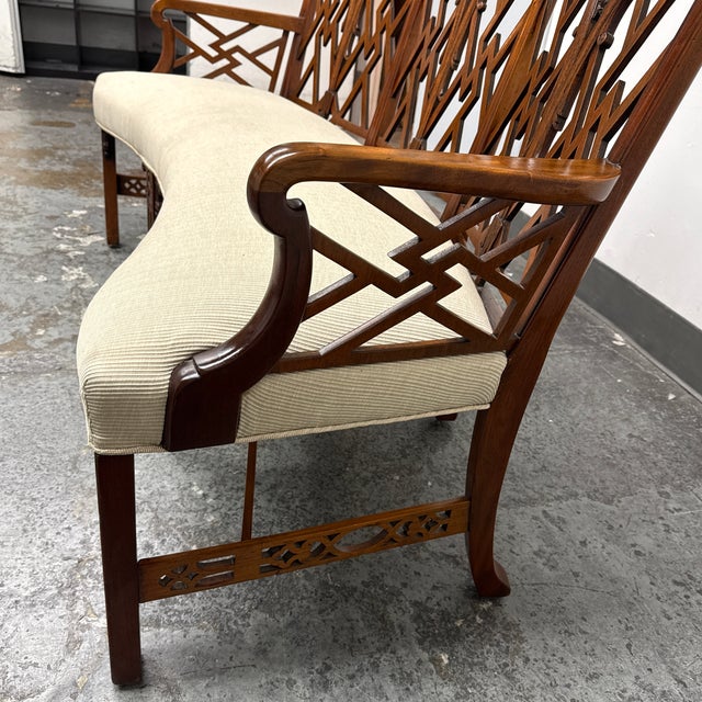 Textile Chippendale Bench Settee, Vintage For Sale - Image 7 of 12