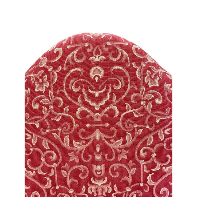 Raspberry Red Elegant Queen Anne Wingback Chair in Coral Damask Upholstery With Carved Mahogany Frame For Sale - Image 8 of 12