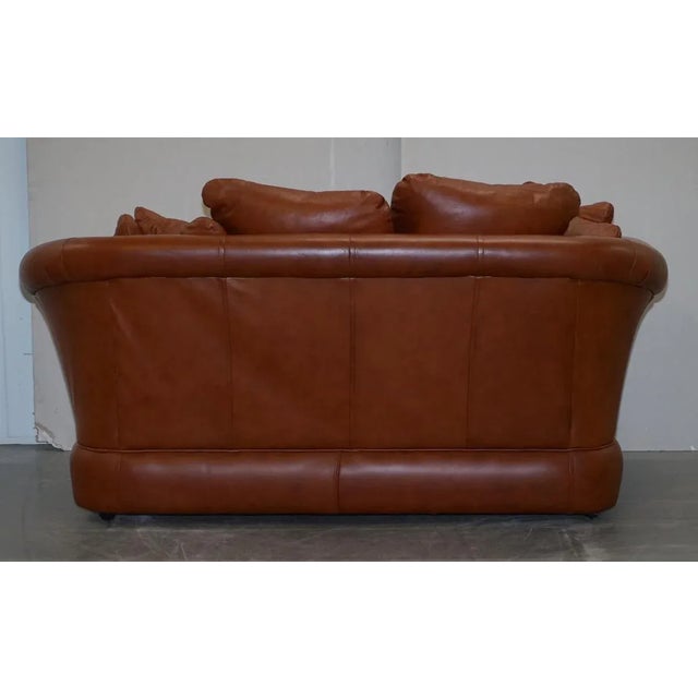 Set of Small Aged Tan Brown Leather Sofa & Matching Armchair For Sale - Image 9 of 18