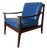 Mid Century Ib Kofod Larsen Style Scandinavian Lounge Chair With Blue Leather Cushions For Sale
