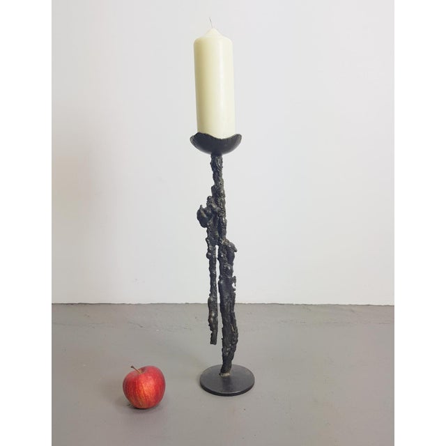 Vintage brutalist floor candlestick cast iron mid century 1960s. Brutalist designed candle holder in scandinavian design....