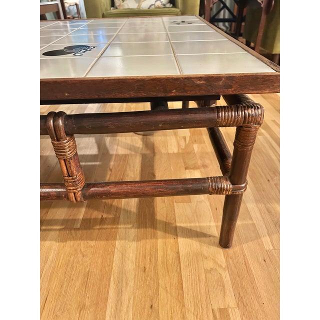 Ficks Reed Mid 20th Century “Far Horizons” Rattan and Tile Campaign Style Coffee Table by Ficks Reed For Sale - Image 4 of 12