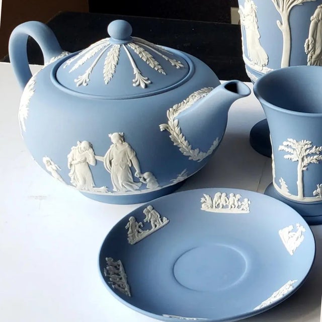 1970s Vintage Wedgwood Lavendar Jasperware Vase Tea & Decor Set - 6 Pieces For Sale - Image 5 of 15