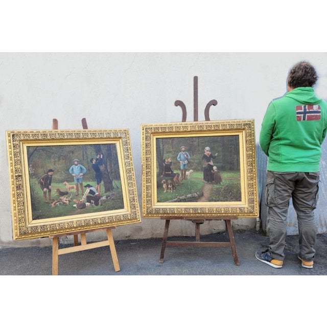 F Brillaud, Hunting Scenes, 19th Century, Oil Paintings on Canvas, Set of 2 For Sale - Image 17 of 18
