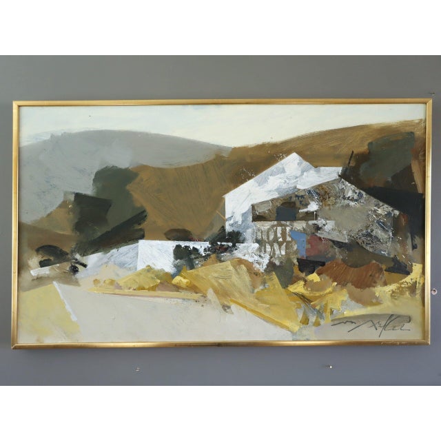 RURAL ABSTRACTION Size: 18.3 x 30.9 inches (including frame) Oil on canvas A large and captivating mid-century landscape...