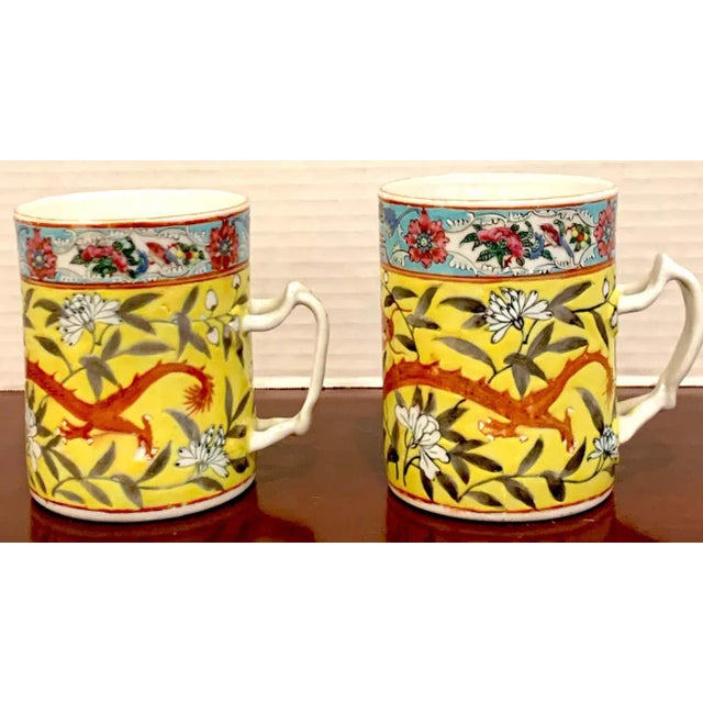 19th Century 19th Century Chinese Export Famille Verte Yellow Dragon Motif Mugs - a Pair For Sale - Image 5 of 11