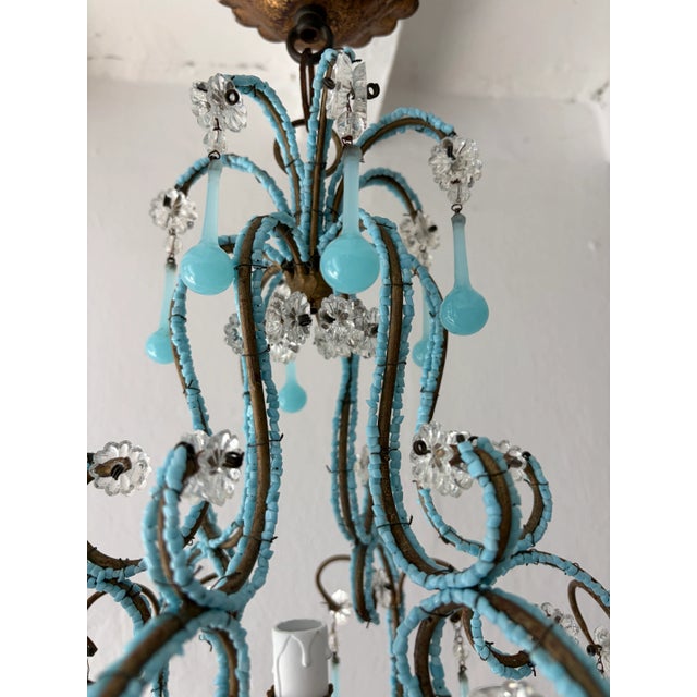 1910s Blue Opaline Drops Beaded Chandelier, Circa 1920 For Sale - Image 5 of 13