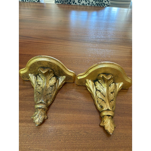 A Pair of Gold Gilded Wall Mounted Shelves For Sale - Image 4 of 11