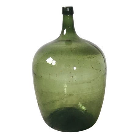 Large Vintage Wine Balloon in Green Glass, Italy, 1950s For Sale