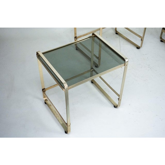 Nesting Side Tables in Gilded Aluminum and Glass, Italy, 1970s, Set of 3 For Sale - Image 9 of 13