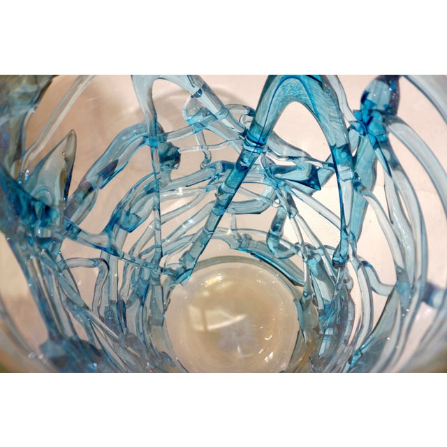 Glass 2000 Cenedese Italian Modern Aqua Blue 24 Kt Gold Murano Glass Art Vase For Sale - Image 7 of 8