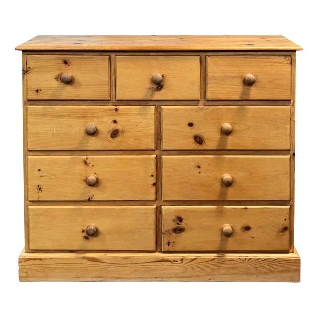 Vintage Pine Nine Drawer Chest of Drawers, 1950s For Sale