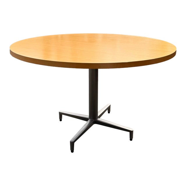 Geiger for Herman Miller ‘Levels’ 48” Round Table, Wood Top With Aluminum Base For Sale