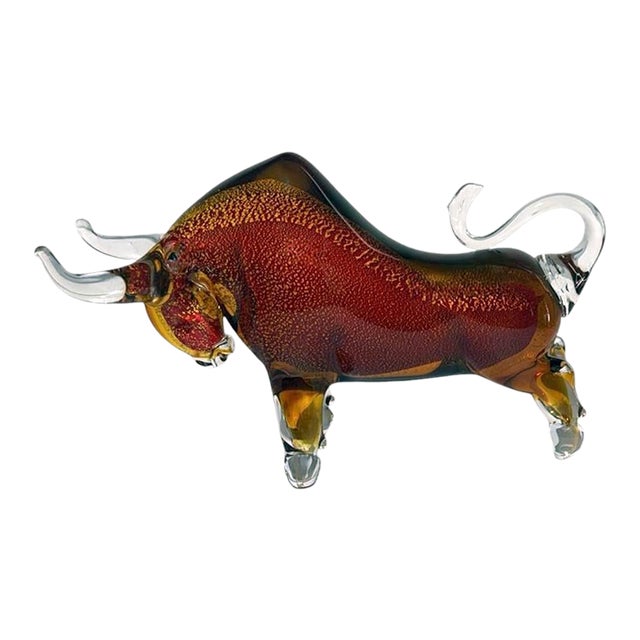 Late 20th Century Murano Red Glass Bull Sculpture “Sommerso” Technique For Sale