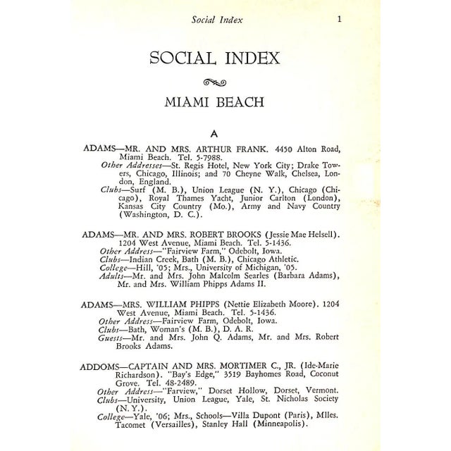 "Social Index Winter Residents and Visitors to Palm Beach/ Miami Beach/ Nassau Vol. 26" 1950 For Sale In New York - Image 6 of 8