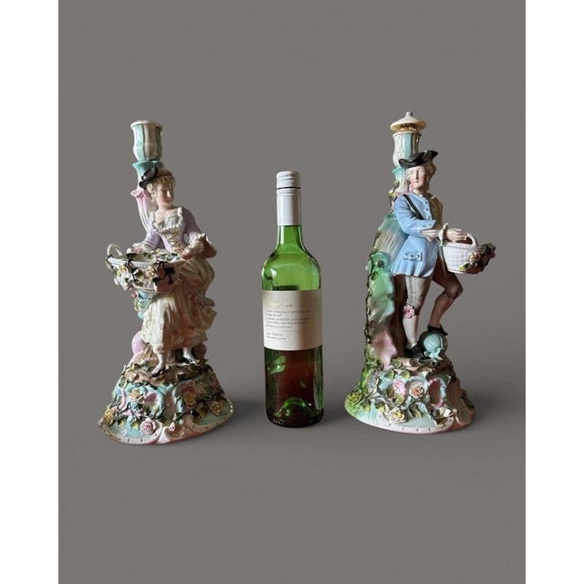 Antique Rococo Porcelain Figural Candlesticks from Sitzendorf, 1900, Set of 2 For Sale - Image 4 of 10