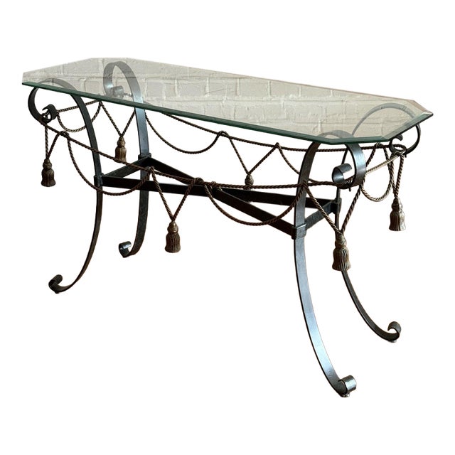 Metal and Glass Console Table with Rope Tassel Detailing For Sale