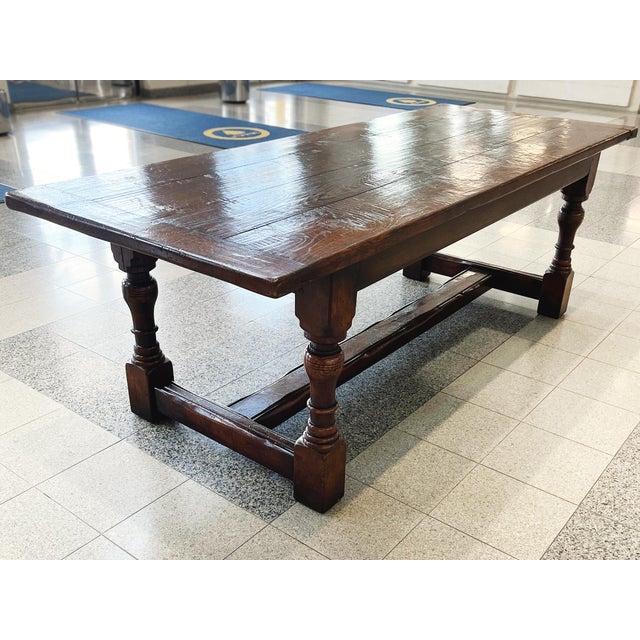19th Century 19th Century English Oak Trestle Farm Table For Sale - Image 5 of 17
