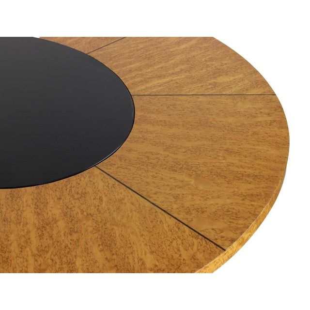 Art Deco Round Dining Table in Bird’s-Eye Maple and Ebonized Glass, 1930s For Sale - Image 6 of 8