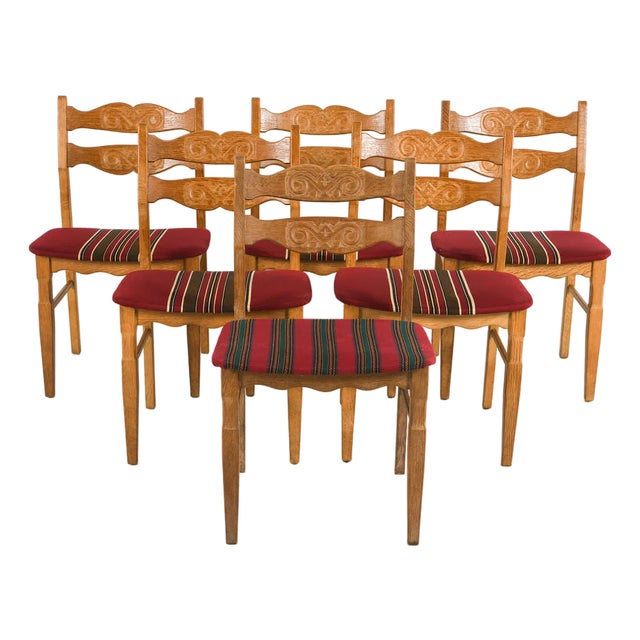 1970s Vintage Danish Oak Dining Chairs by Henning Kjærnulf for Eg Møbler, Set of Six For Sale