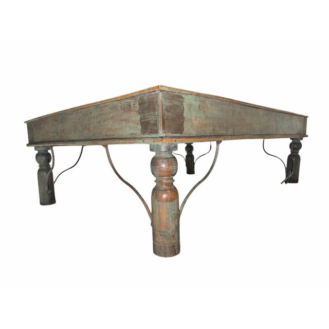 Antique 19th-Century Indian Teak Door & Iron Studded Coffee Table With Glass Top For Sale - Image 9 of 10