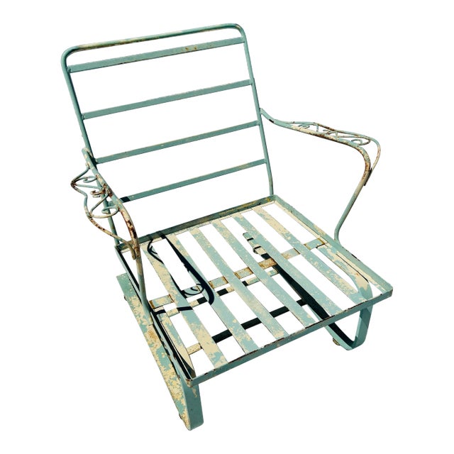 70's Midcentury Wrought Iron Patio / Outdoor Rocker Bouncer Club Chair For Sale