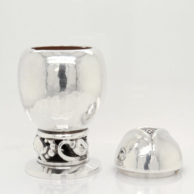 Signed Georg Jensen Sterling Silver Blossom Pepper Shaker & Salt Cellar Pair #2a For Sale - Image 13 of 18
