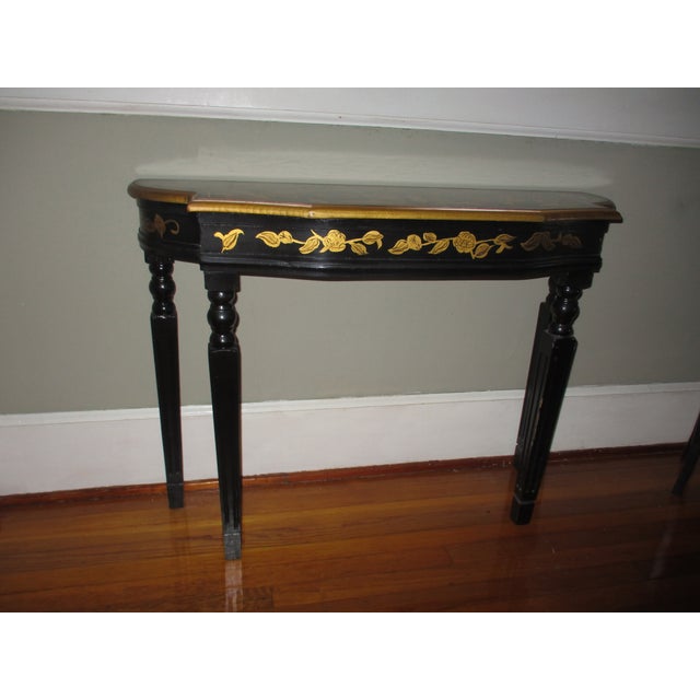 This is a Fabulous! Vintage French Art Nouveau Wood Library / Console Table in Black with Beautiful Gold Roses across the...