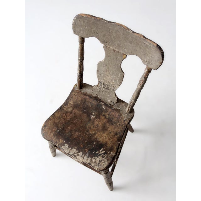 Wood Antique Primitive Painted Farmhouse Side Chair For Sale - Image 7 of 16