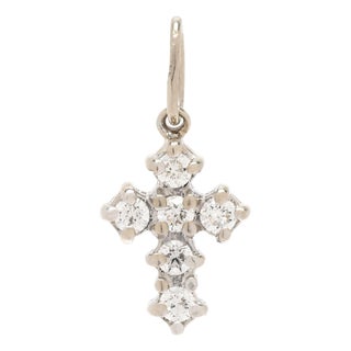 Small .18ctw Diamond Cross Pendant, 14k White Gold, Length .75 In For Sale