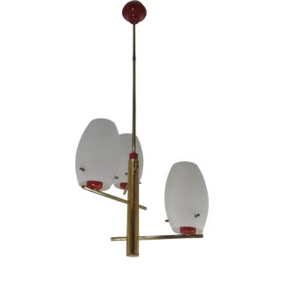 Vintage Opaline and Brass Chandelier, 1950s For Sale